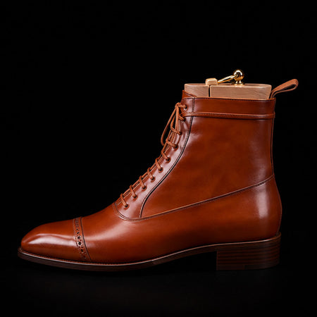 Men's Brown Leather Cap Toe Ankle High Dress Boots