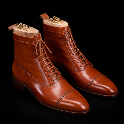 Men's Brown Leather Cap Toe Ankle High Dress Boots