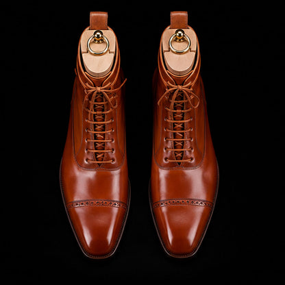 Men's Brown Leather Cap Toe Ankle High Dress Boots
