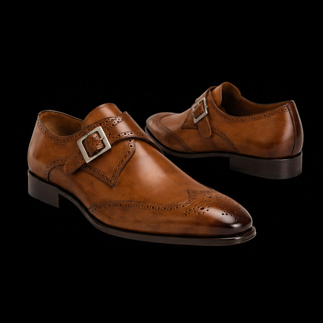 Men's Brown Leather Oxford Wingtip Monk Shoes