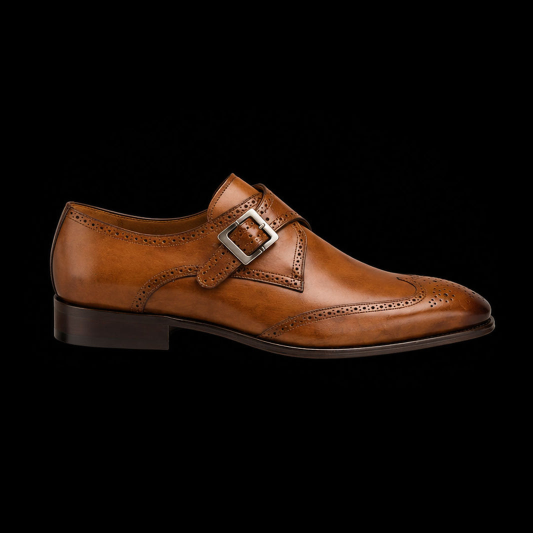 Men's Brown Leather Oxford Wingtip Monk Shoes