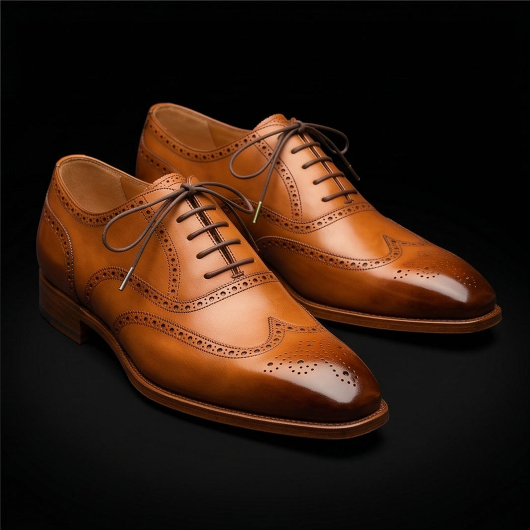 Men's Brown Leather Wingtip Brogue Oxford Shoes
