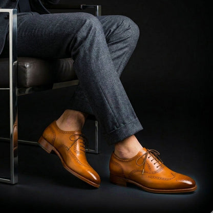 Men's Brown Leather Wingtip Brogue Oxford Shoes