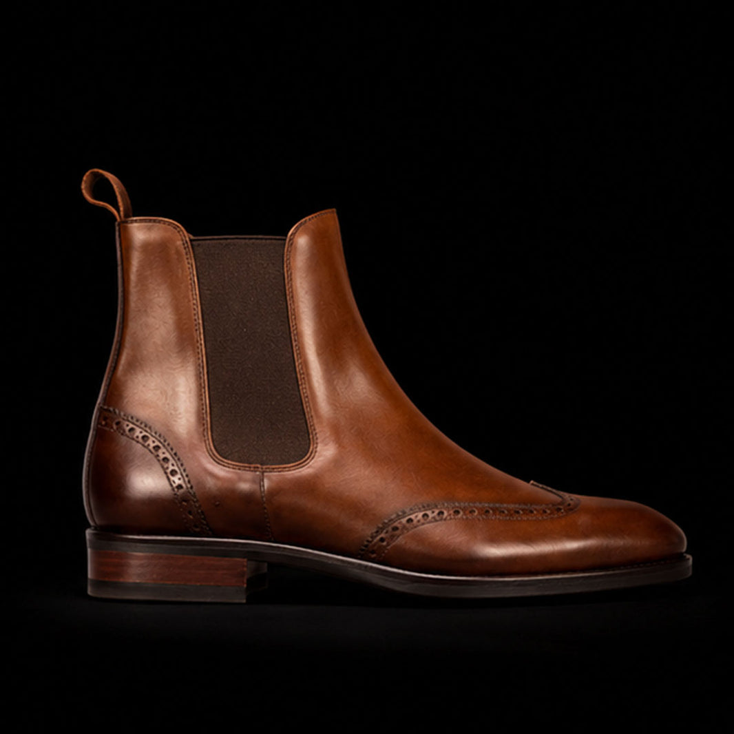 Men's Brown Leather Wingtip Chelsea Boots