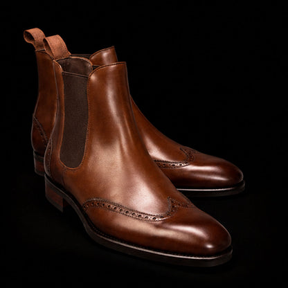 Men's Brown Leather Wingtip Chelsea Boots