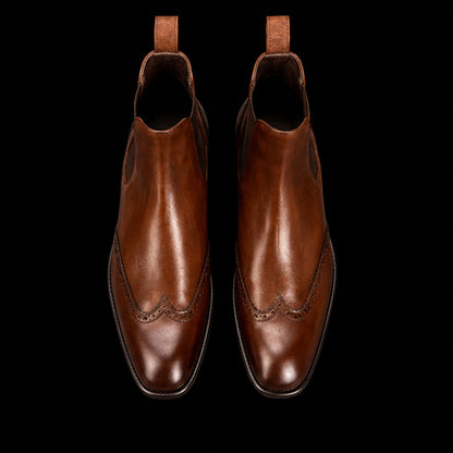 Men's Brown Leather Wingtip Chelsea Boots