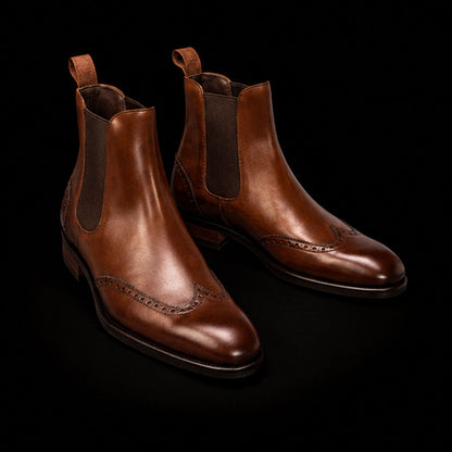 Men's Brown Leather Wingtip Chelsea Boots