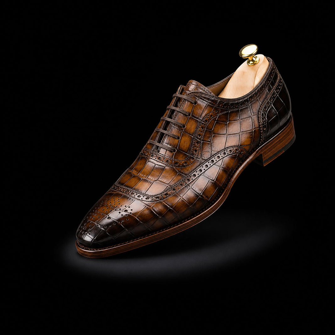 Men's Brown Patina Alligator Leather Oxford Shoes