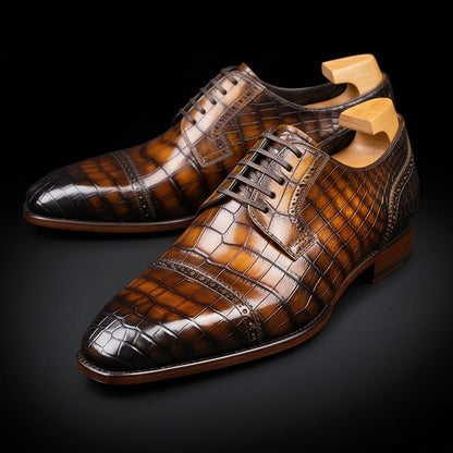 Men's Brown Patina Alligator Leather Oxford Shoes