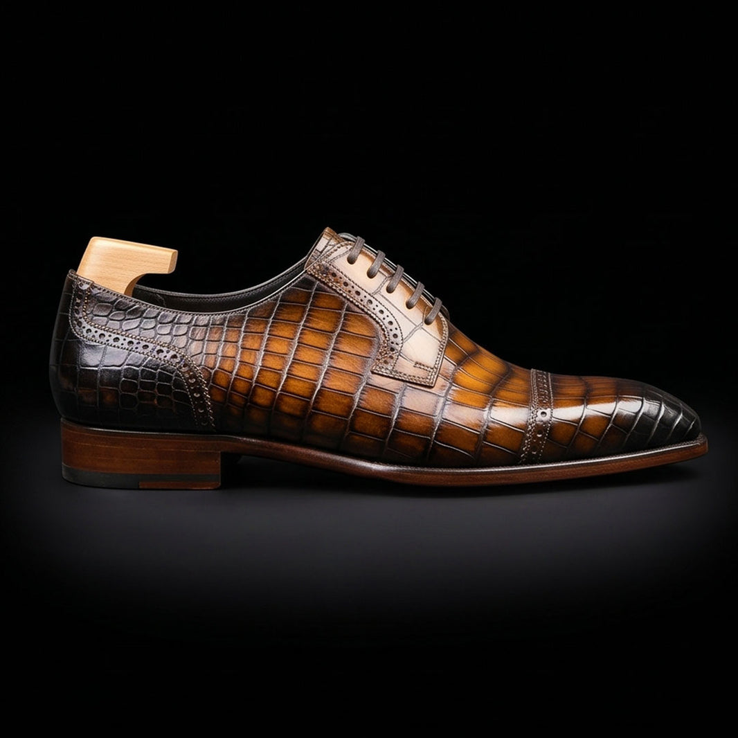 Men's Brown Patina Alligator Leather Oxford Shoes
