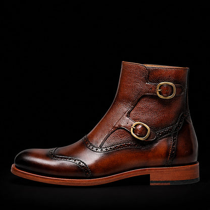 Men's Brown Patina Leather Ankle High Boots