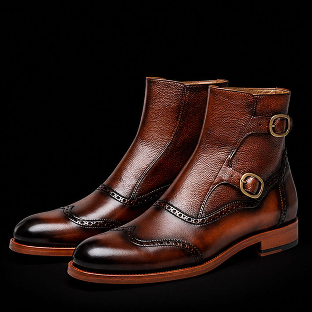 Men's Brown Patina Leather Ankle High Boots