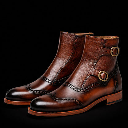 Men's Brown Patina Leather Ankle High Boots