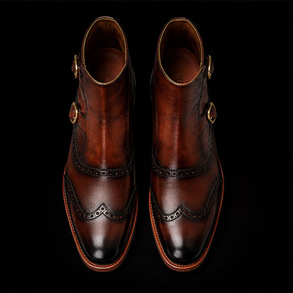 Men's Brown Patina Leather Ankle High Boots