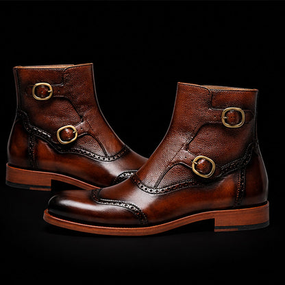 Men's Brown Patina Leather Ankle High Boots