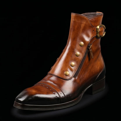 Men's Brown Patina Leather Ankle High Military Boots