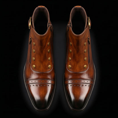 Men's Brown Patina Leather Ankle High Military Boots