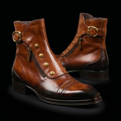 Men's Brown Patina Leather Ankle High Military Boots