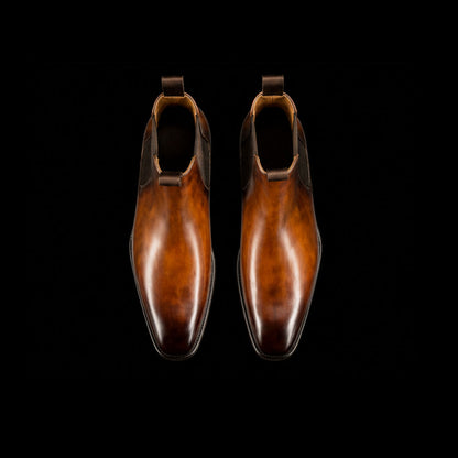 Men's Brown Patina Leather Chelsea Boots