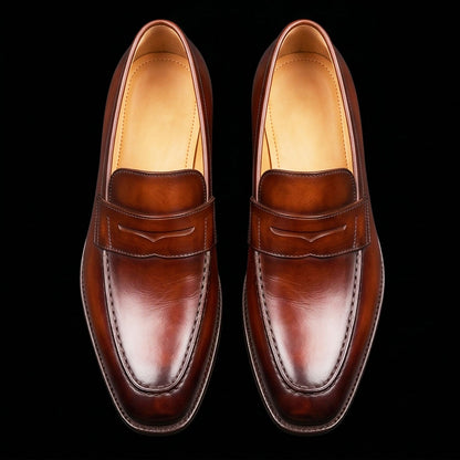 Men's Brown Patina Leather Penny Loafers