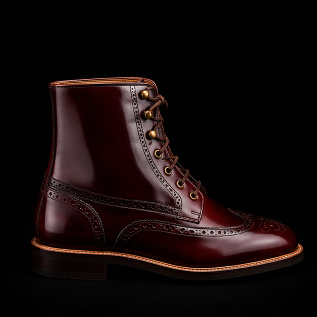Men's Brown Patina Leather Wingtip Ankle High Boots