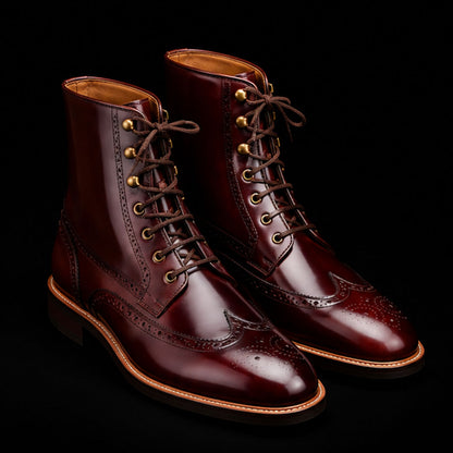 Men's Brown Patina Leather Wingtip Ankle High Boots