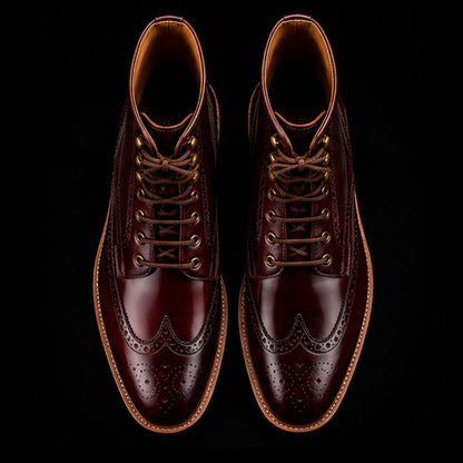 Men's Brown Patina Leather Wingtip Ankle High Boots