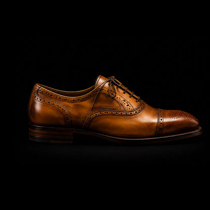 Men's Brown Royal Patina Leather Oxford Brogue Dress Shoes