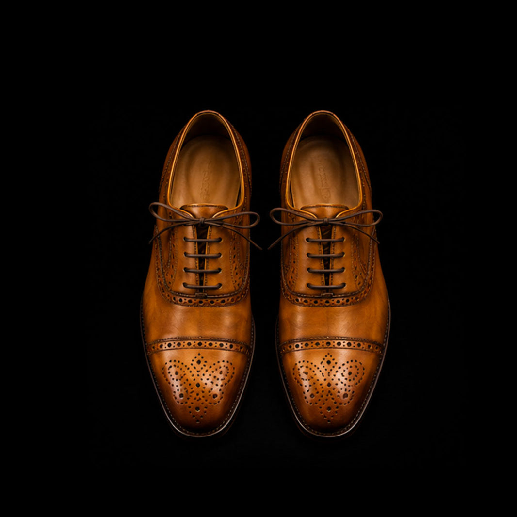 Men's Brown Royal Patina Leather Oxford Brogue Dress Shoes