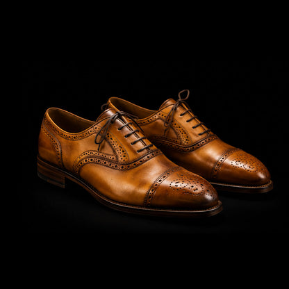 Men's Brown Royal Patina Leather Oxford Brogue Dress Shoes