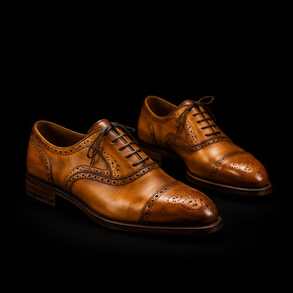 Men's Brown Royal Patina Leather Oxford Brogue Dress Shoes