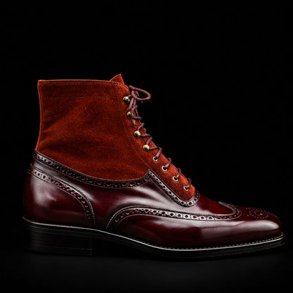 Men's Brown Suede Leather Ankle High Wingtip Boots