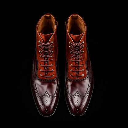 Men's Brown Suede Leather Ankle High Wingtip Boots