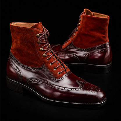 Men's Brown Suede Leather Ankle High Wingtip Boots