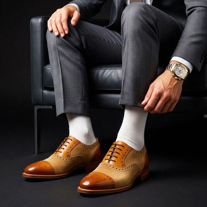 Men's Brown Suede Leather Cap Toe Formal Oxford Shoes