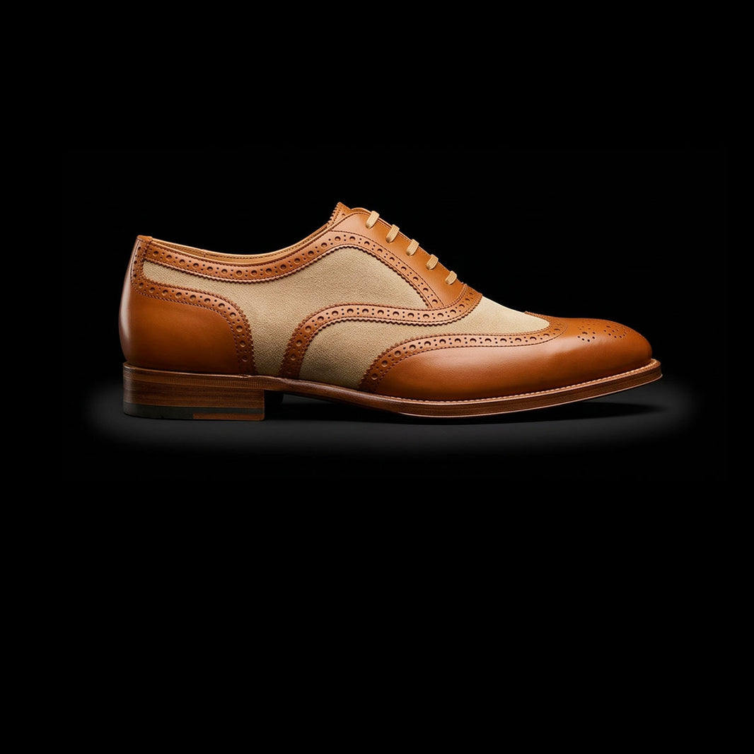 Men's Brown & Beige Suede Leather Wingtip Spectator Shoes