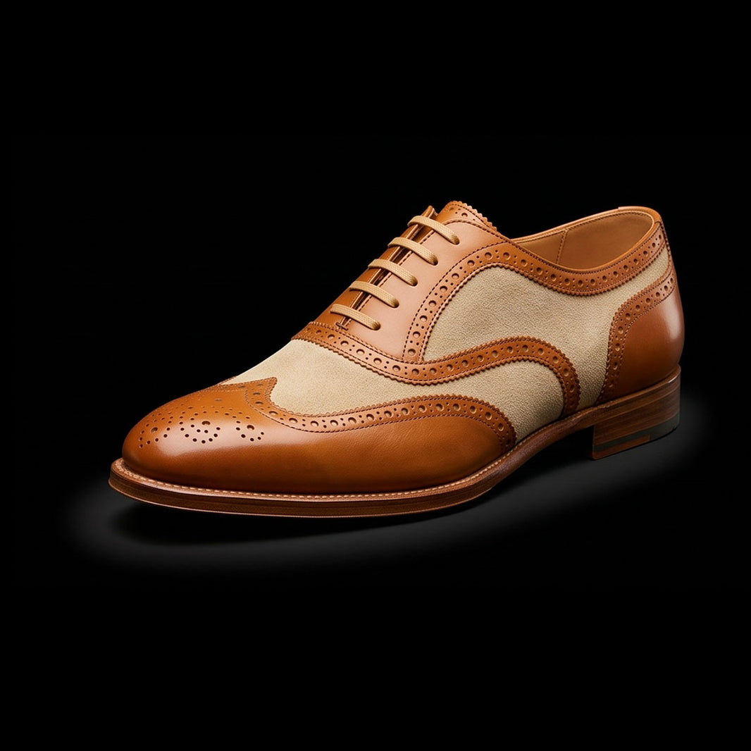 Men's Brown & Beige Suede Leather Wingtip Spectator Shoes
