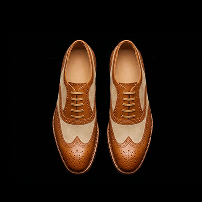 Men's Brown & Beige Suede Leather Wingtip Spectator Shoes