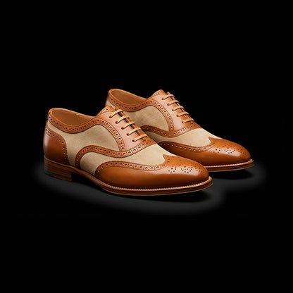 Men's Brown & Beige Suede Leather Wingtip Spectator Shoes