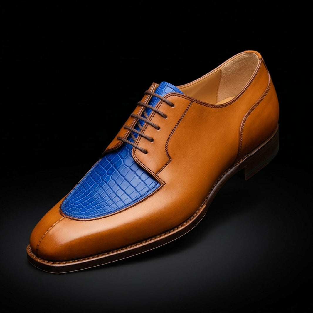 Men's Brown & Blue Leather Luxury Oxford Shoes