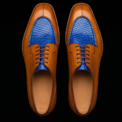 Men's Brown & Blue Leather Luxury Oxford Shoes