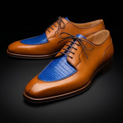 Men's Brown & Blue Leather Luxury Oxford Shoes