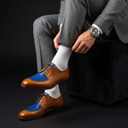 Men's Brown & Blue Leather Luxury Oxford Shoes