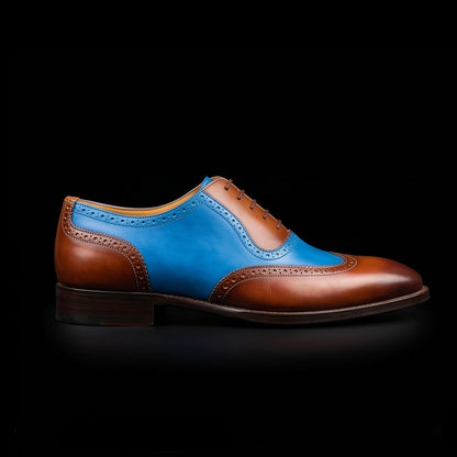 Men's Brown & Blue Leather Wingtip Oxford Shoes