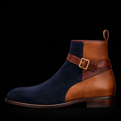 Men's Brown & Blue Suede Leather Jodhpur Boots