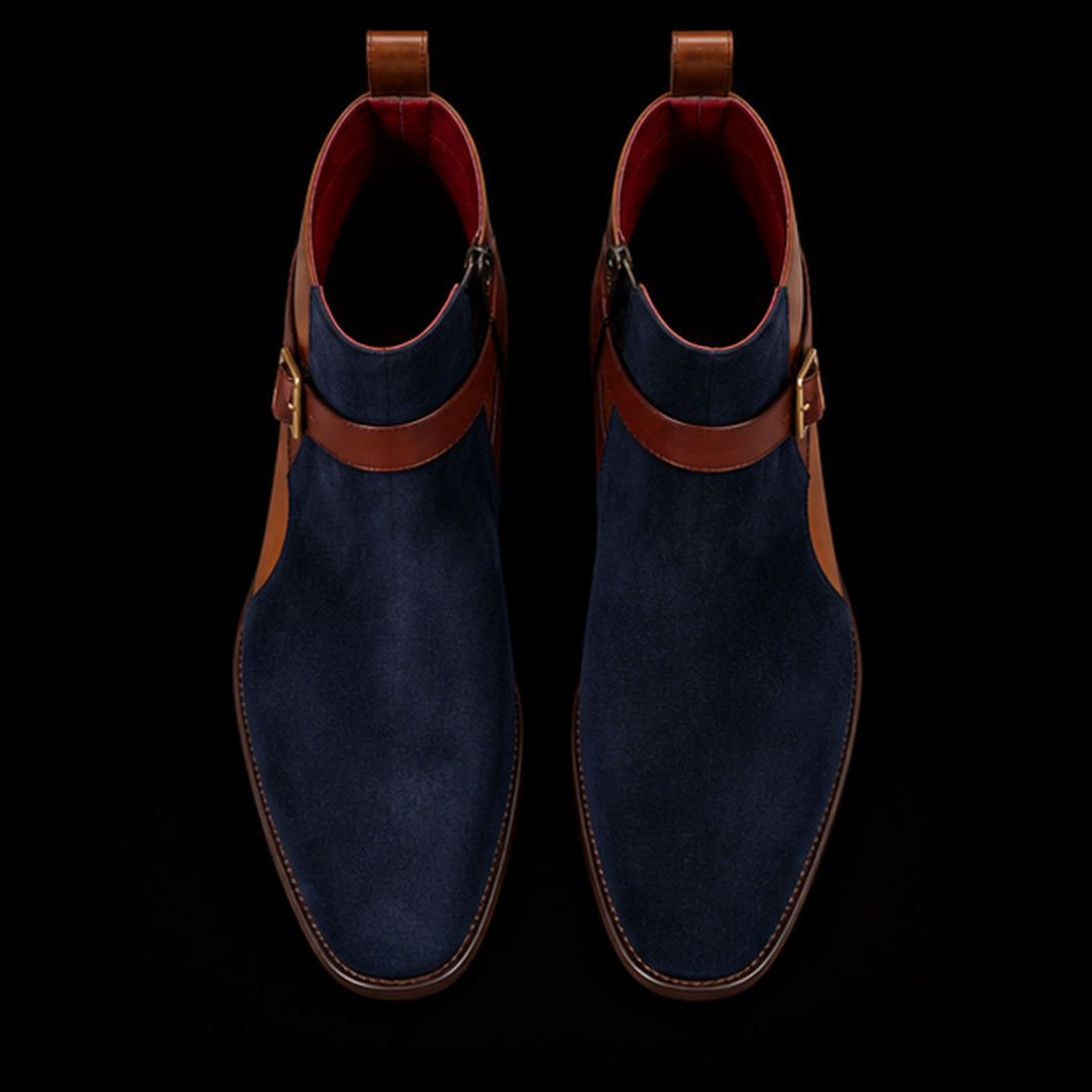 Men's Brown & Blue Suede Leather Jodhpur Boots