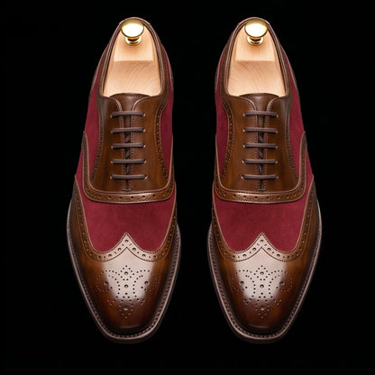 Men's Brown & Maroon Suede Leather Wingtip Oxford Shoes