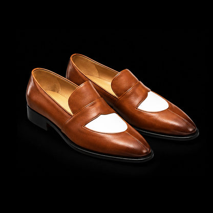 Men's Brown & White Leather Penny Loafers