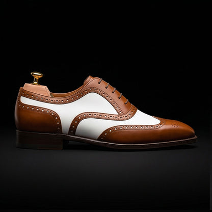 Men's Brown & White Leather Wingtip Spectator Shoes