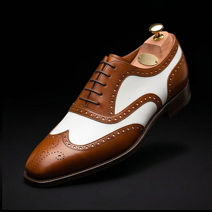 Men's Brown & White Leather Wingtip Spectator Shoes